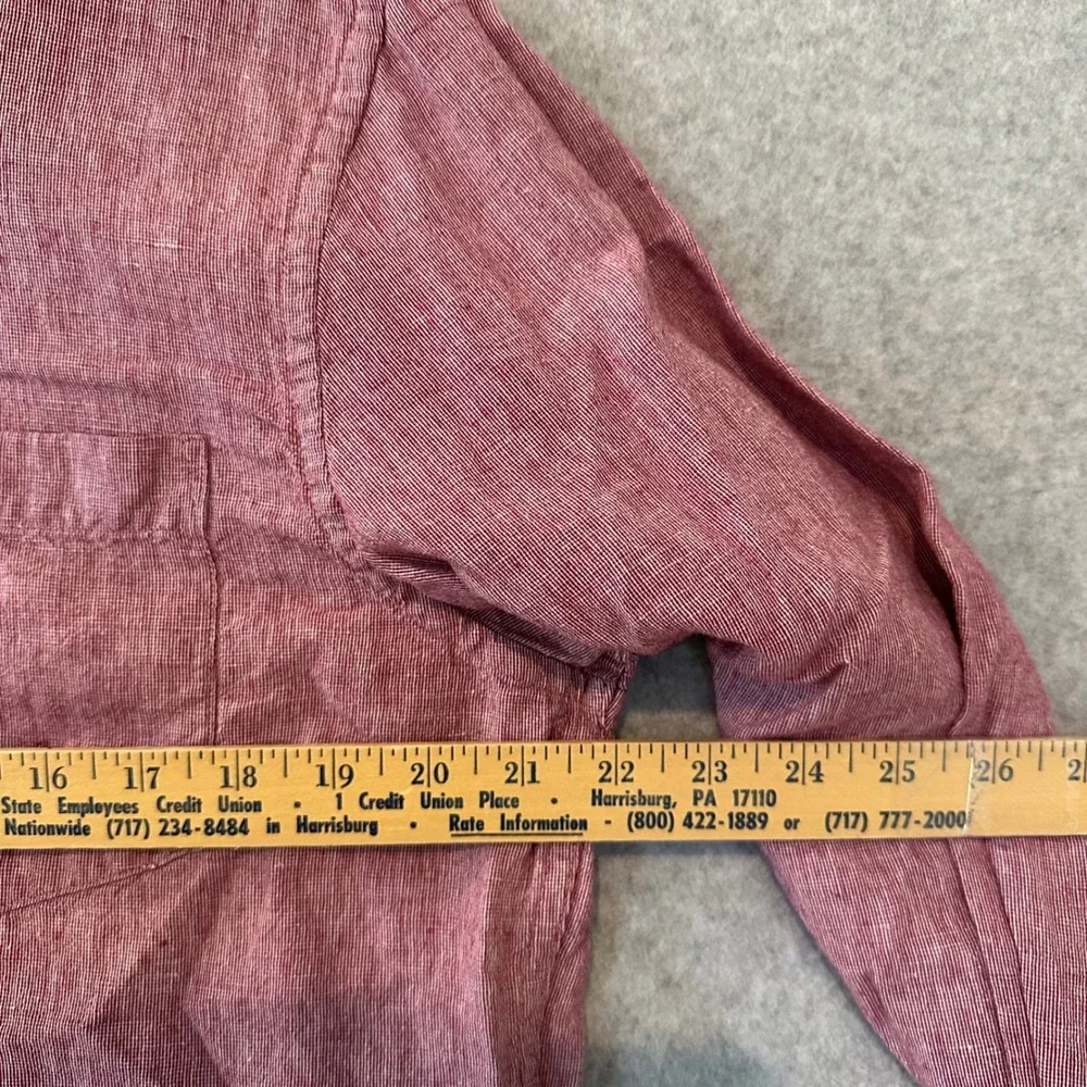 Banana Republic Mens Linen Slim Fit Shirt Long Sleeve Red Micro Stripe Large